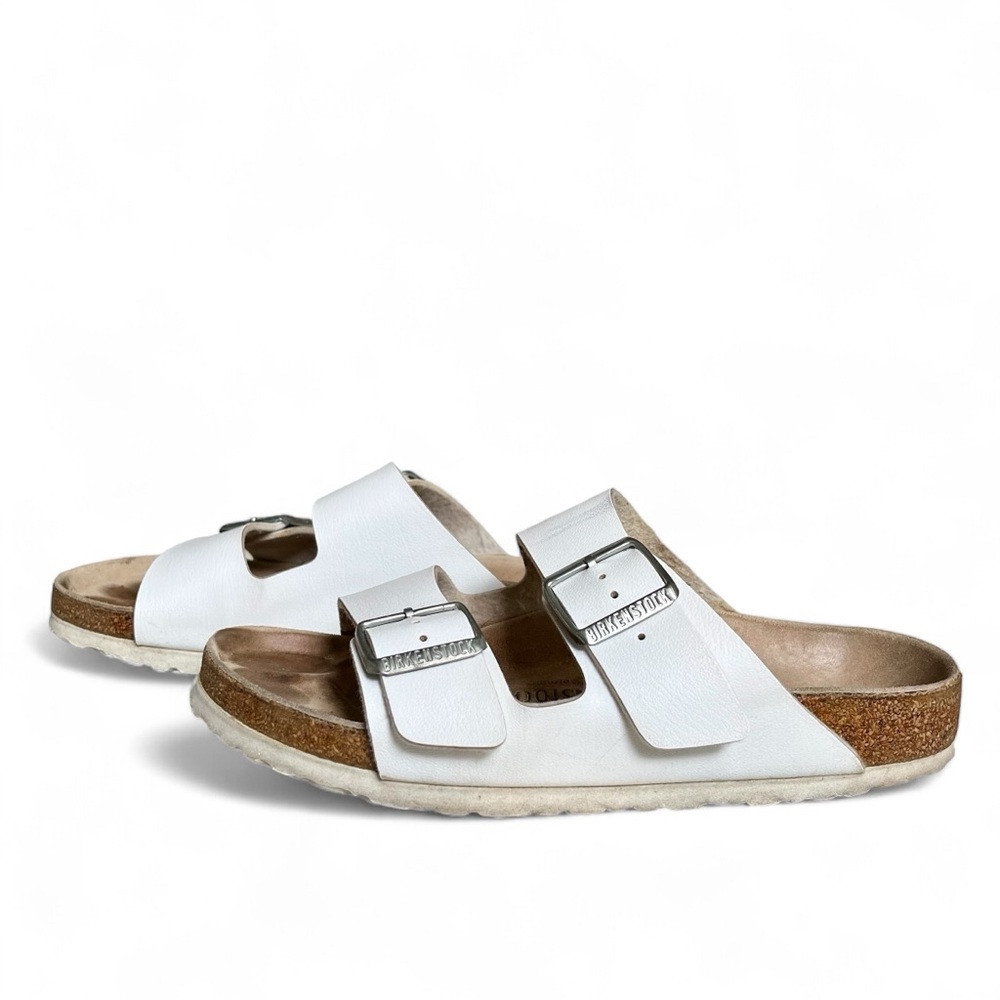 Birkenstock Arizona Leather Cork Buckle Slides Sandals White EU 38 Womens 7-7.5